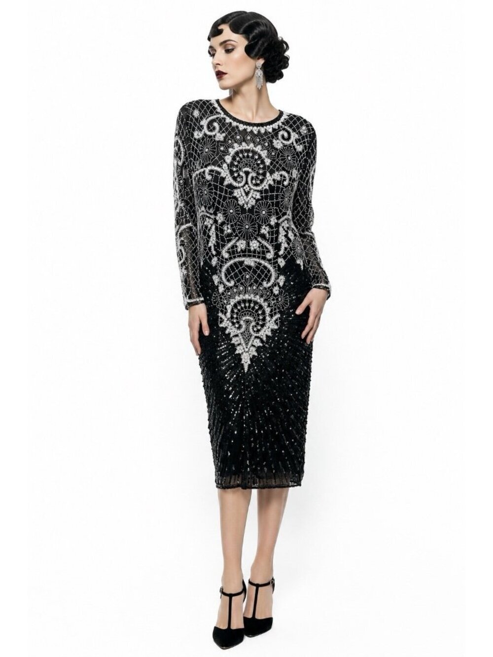 vintage 80s CHAMP ELLYSE dress 100% silk beaded MEDIUM great gatsby art deco